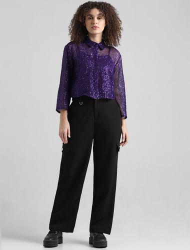 purple sequin detail shirt