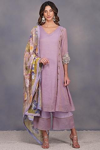 purple sequins embroidered kurta set