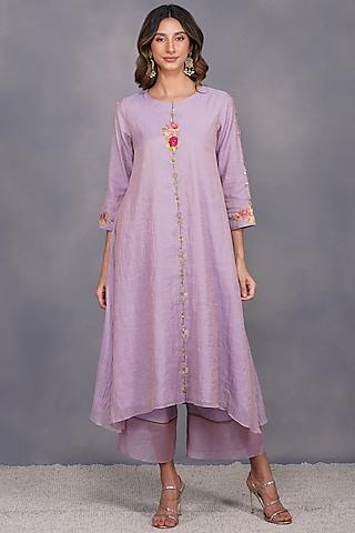 purple sequins embroidered tunic set