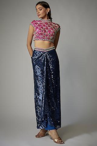 purple sequins net skirt saree set