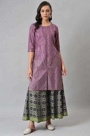 purple shantung mukaish printed kurta