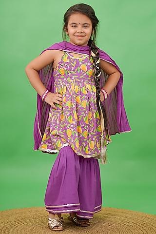 purple sharara set in pure cotton for girls