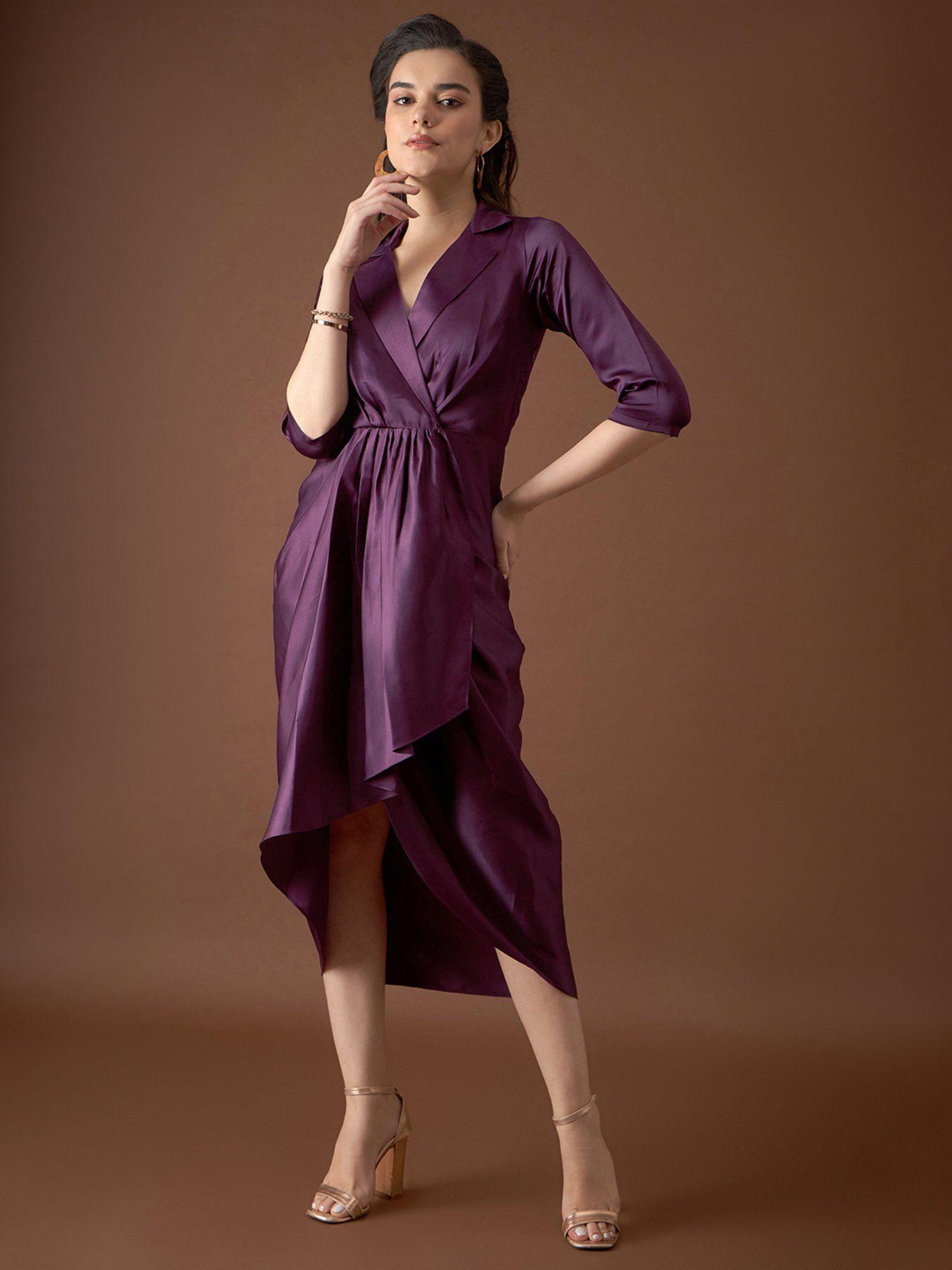 purple shirt dress with front drape