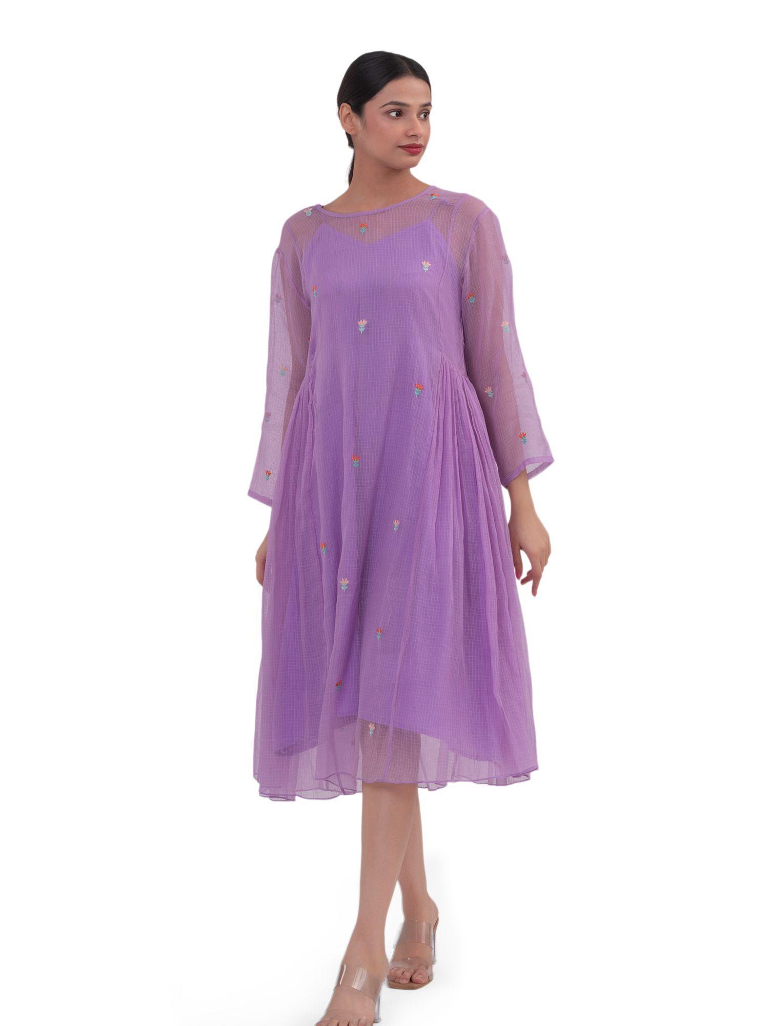 purple side gathered wings dress