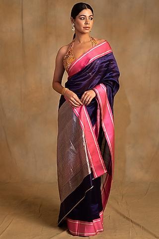 purple silk banarasi handwoven saree