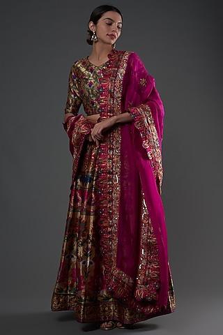 purple silk brocade embroidered lehenga set