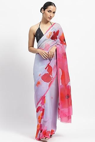 purple silk chiffon printed saree