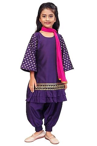purple silk dhoti set for girls