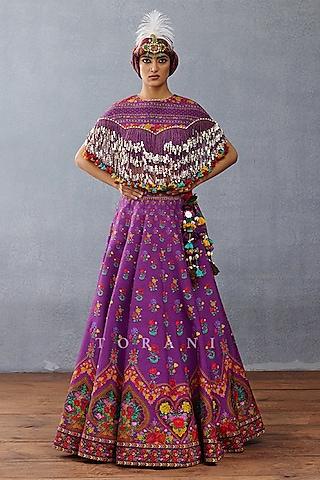 purple silk digital printed lehenga set