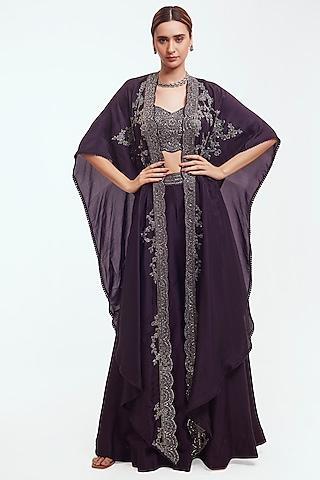purple silk embellished cape set