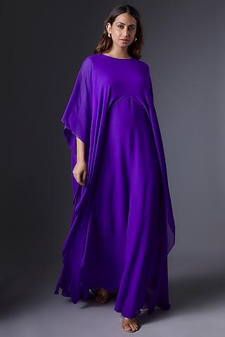 purple silk georgette layered dress