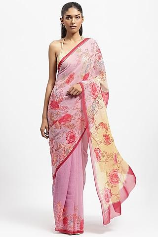 purple silk georgette printed saree