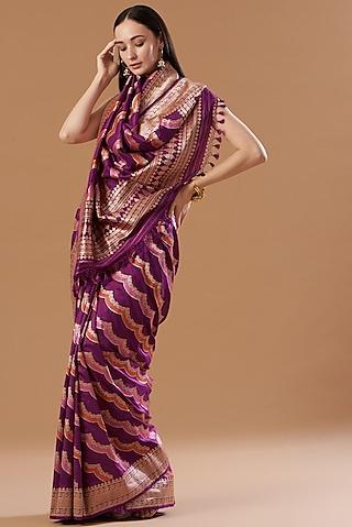 purple silk handwoven saree set