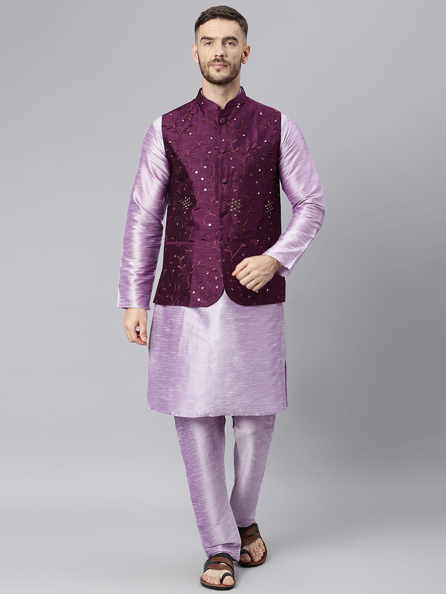 purple silk kurta (set of 3)