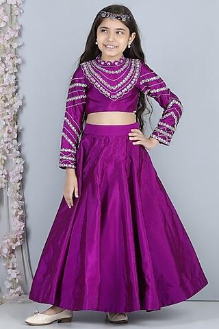 purple silk lehenga set for girls