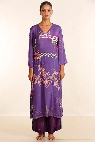 purple silk muslin & cotton kurta set