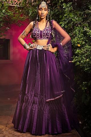 purple silk pleated lehenga set