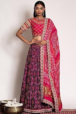 purple silk pleated lehenga set