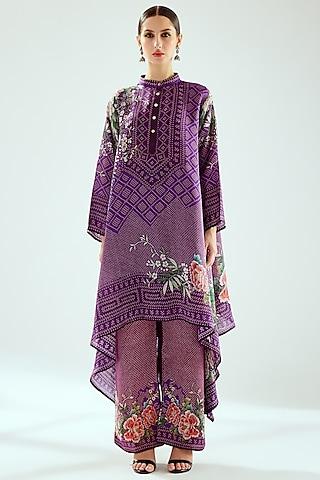 purple silk printed draped tunic