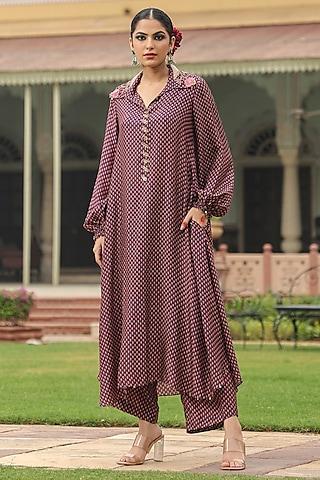 purple silk resham embroidered kurta set