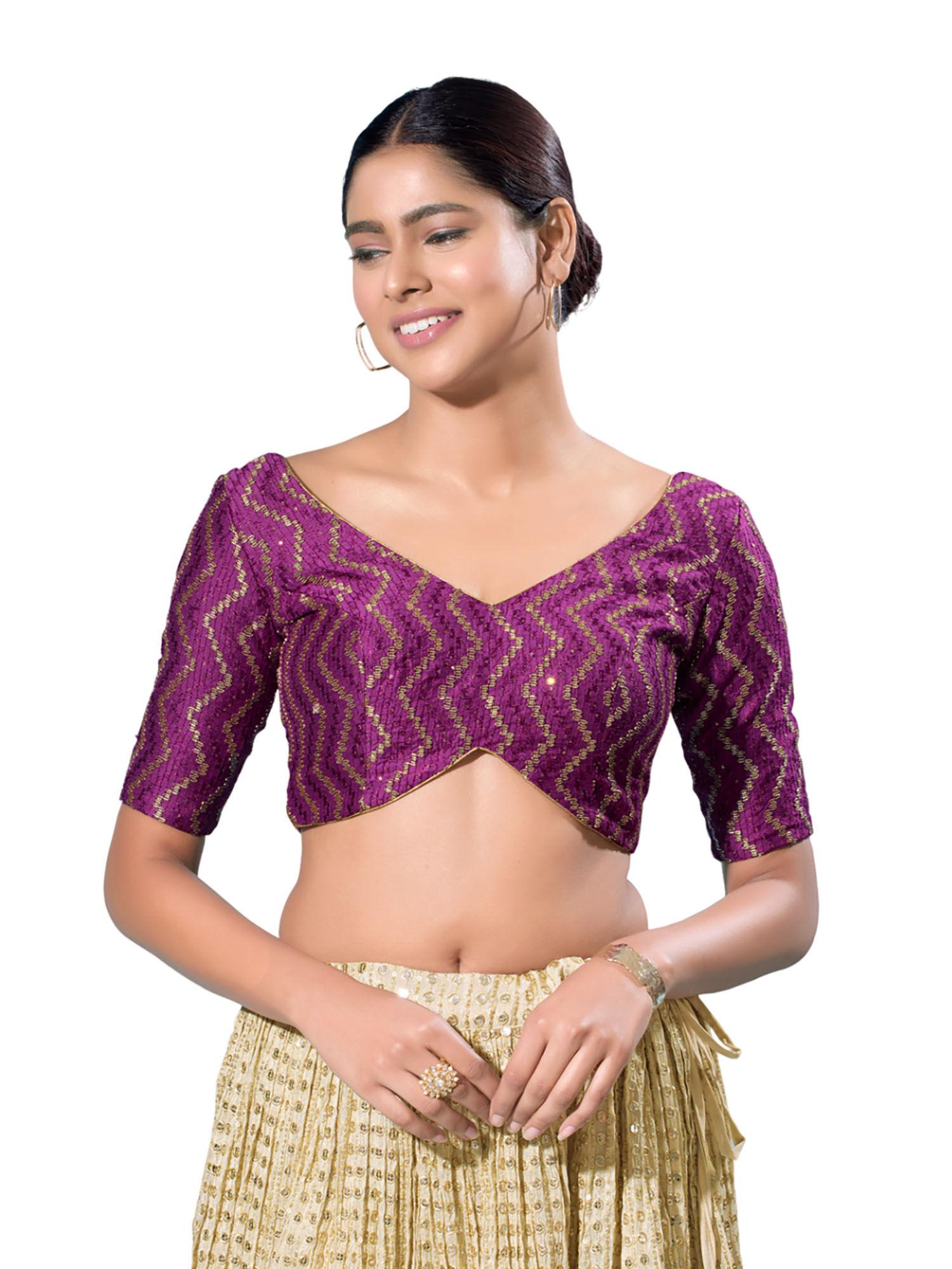 purple silk woven design stitched blouse