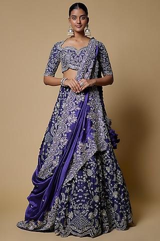 purple silk zari embroidered lehenga set