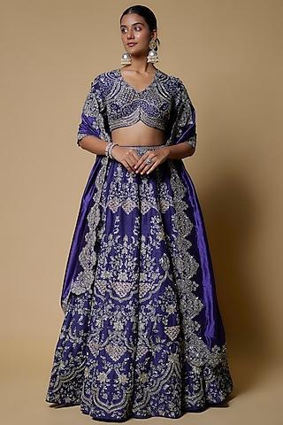 purple silk zari embroidered lehenga set