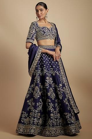 purple silk zari embroidered lehenga set