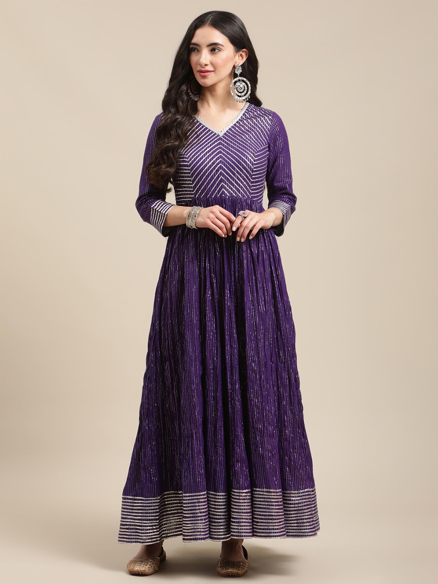 purple silver lurex heavy gota embellishment on yoke anarkali kurta