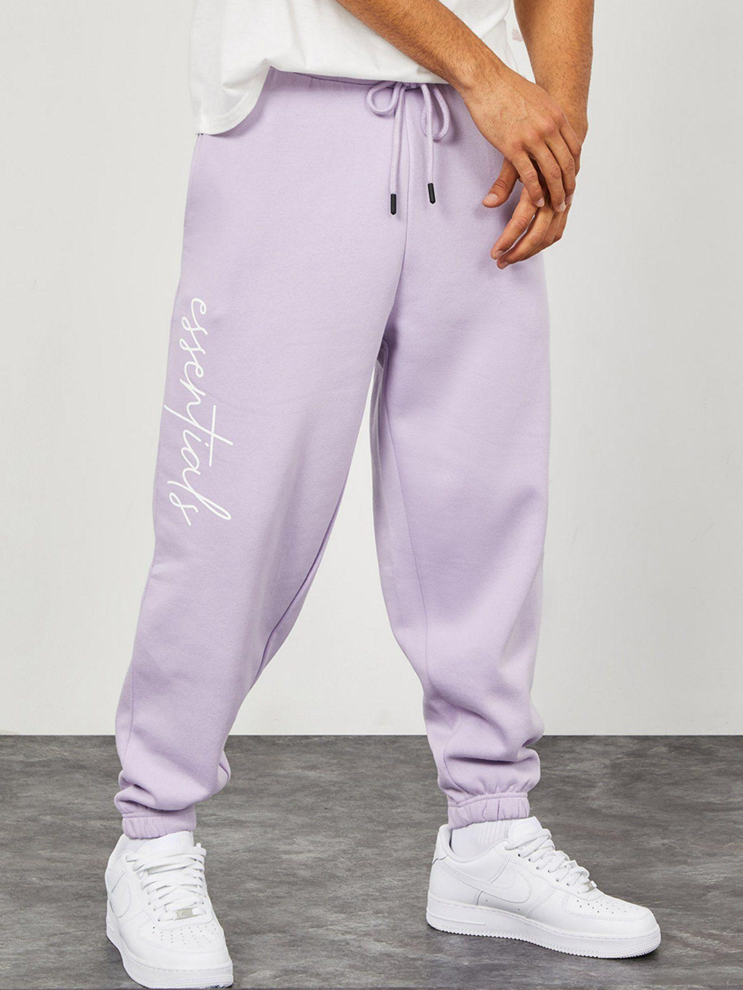 purple slogan print oversized fit jogger with slip pocket