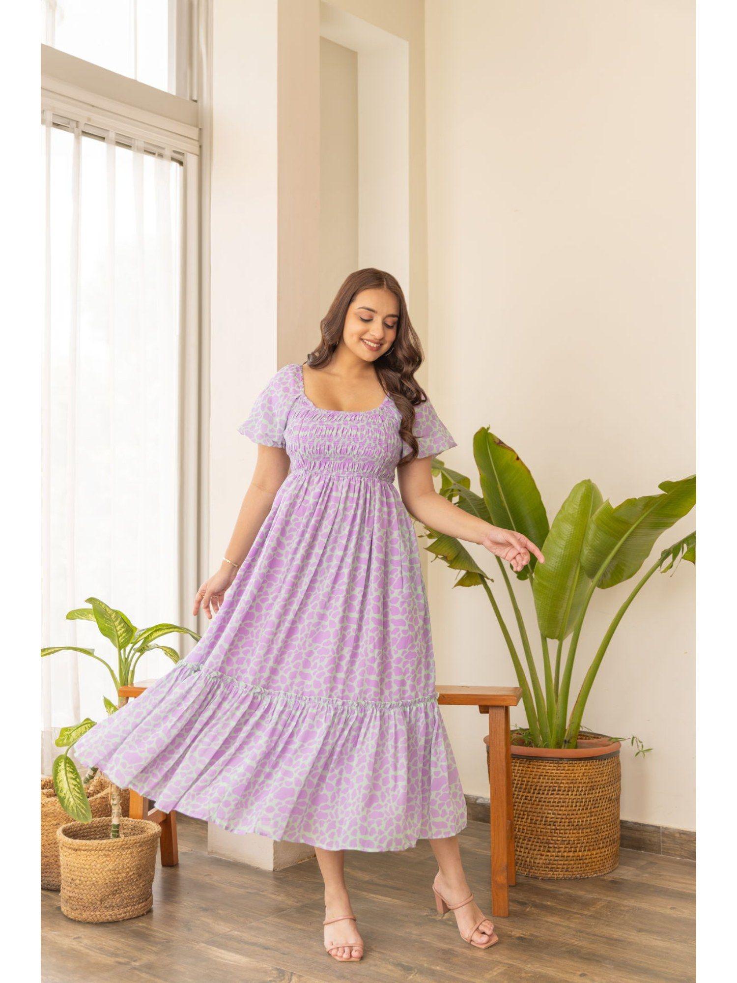 purple smocked nursing maxi dress