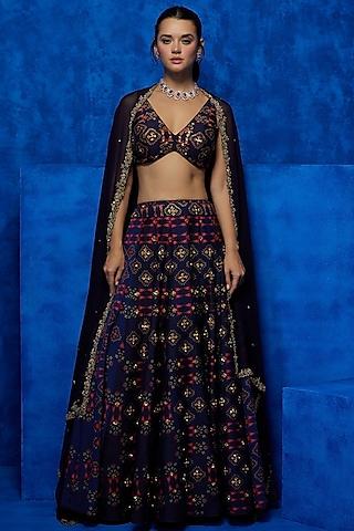 purple soft silk printed & hand embroidered lehenga set