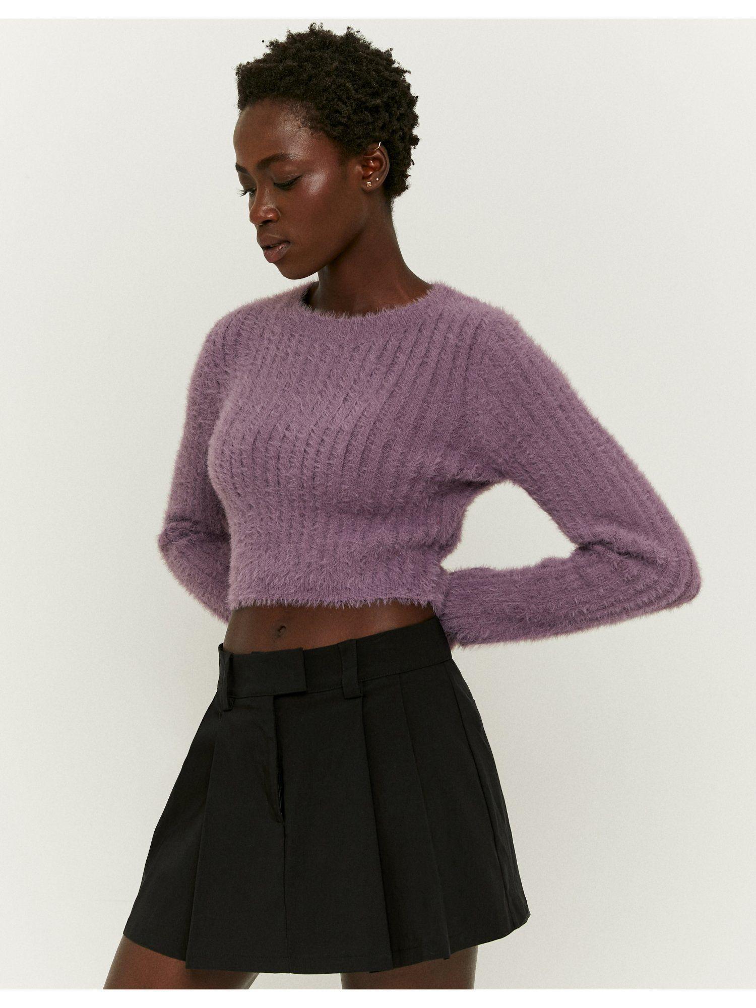 purple soft touch cropped basic sweater