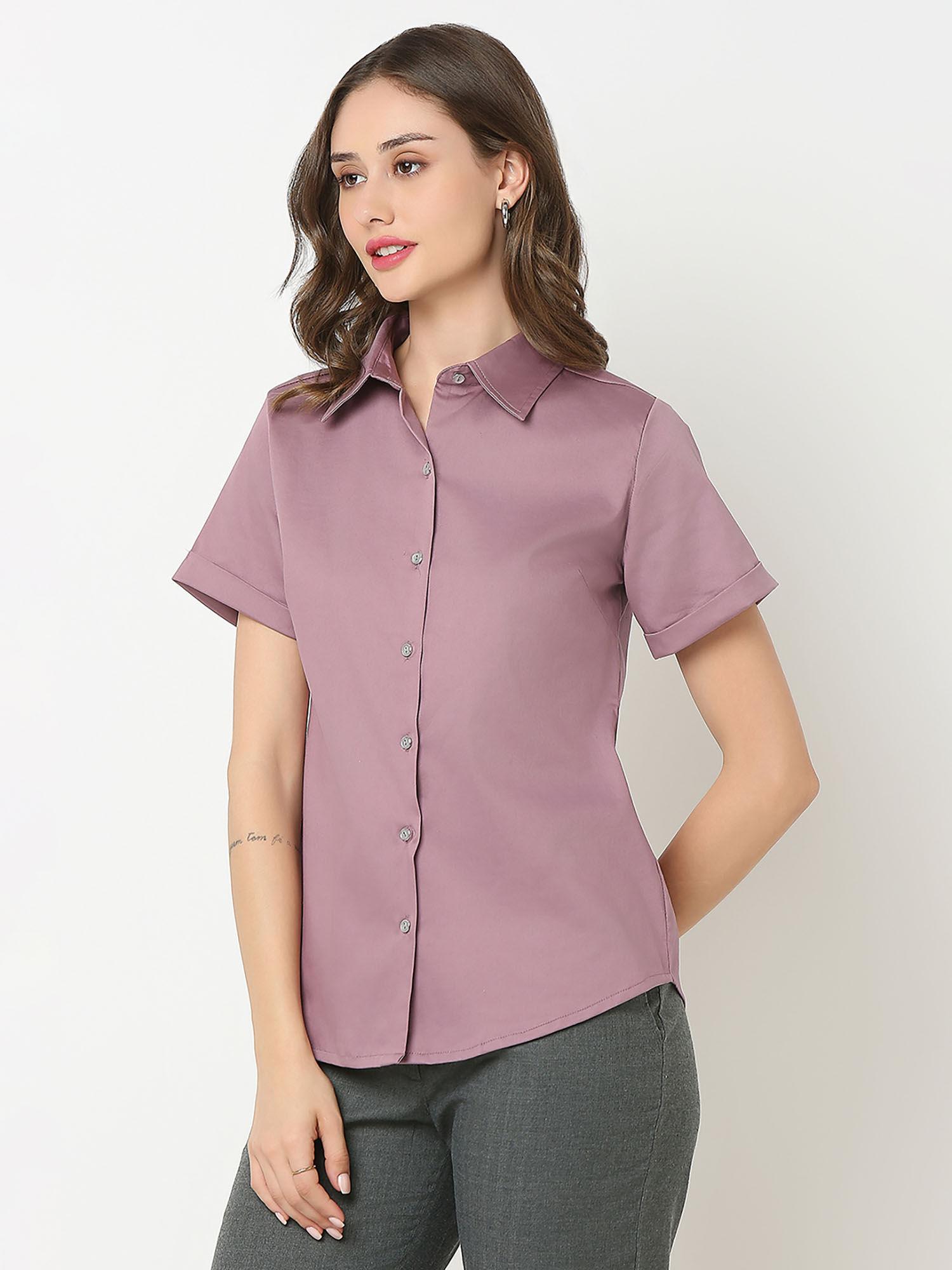 purple solid basic regular fit half sleeves shirt