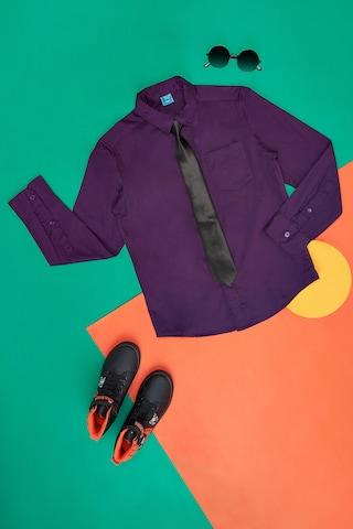 purple solid casual full sleeves regular collar boys regular fit  shirt