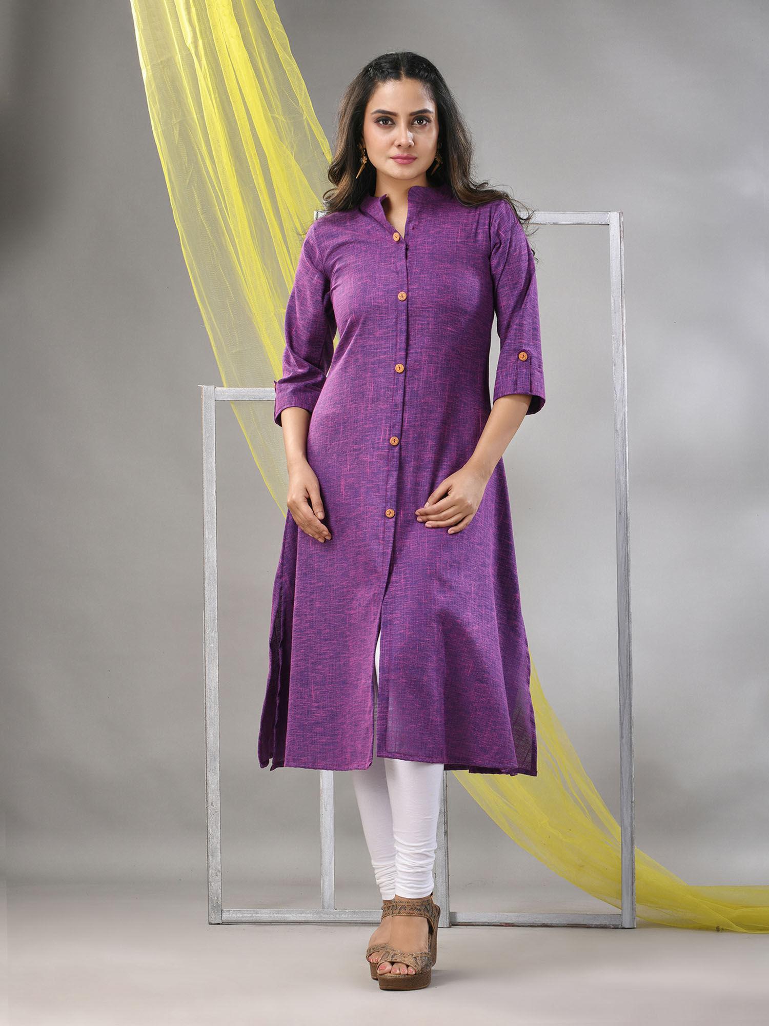 purple solid cotton a-line kurta