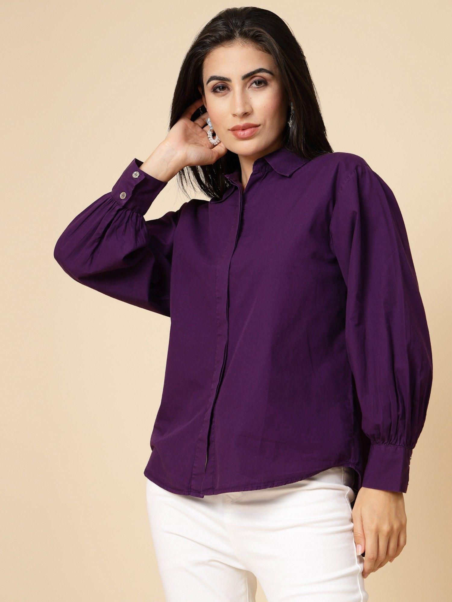 purple solid cotton shirt