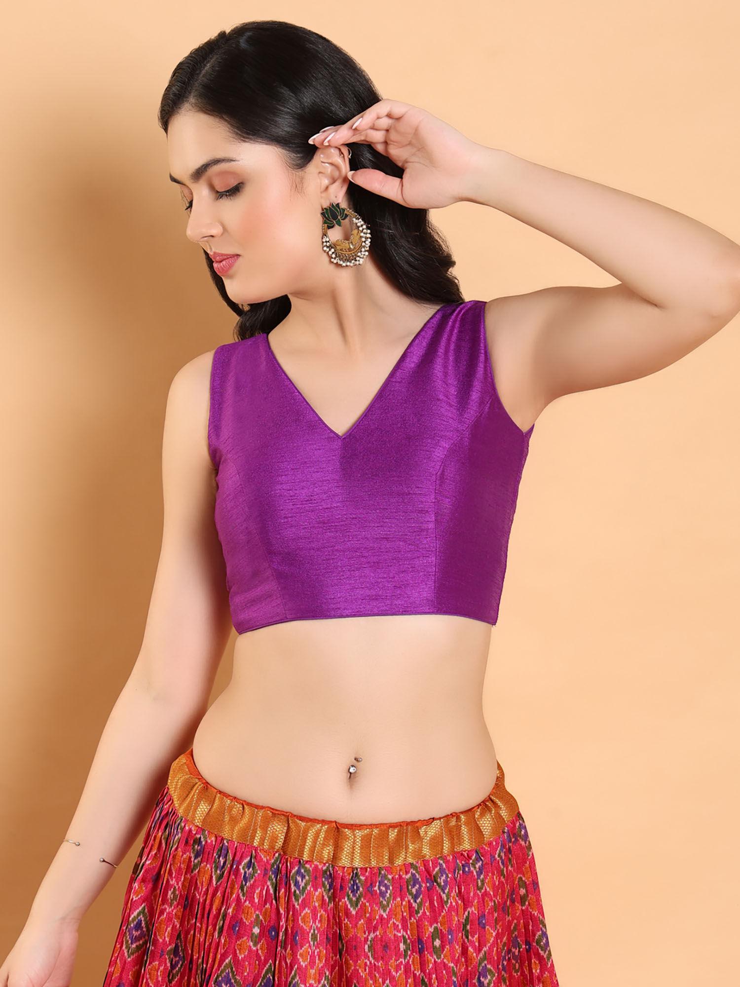 purple solid dupion silk readymade blouse