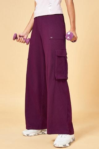 purple solid full length  casual women pants