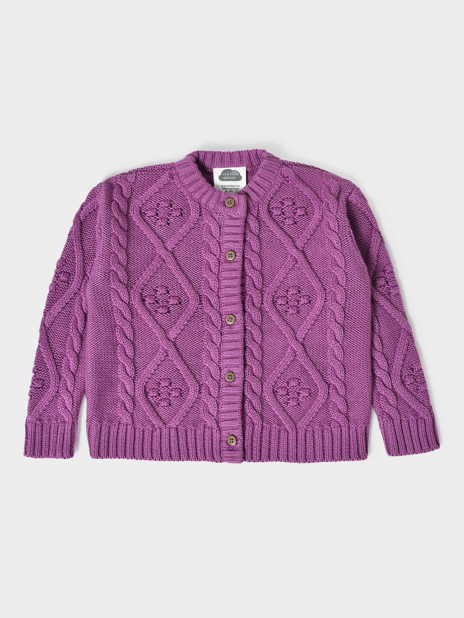 purple solid full sleeve cardigan for girls