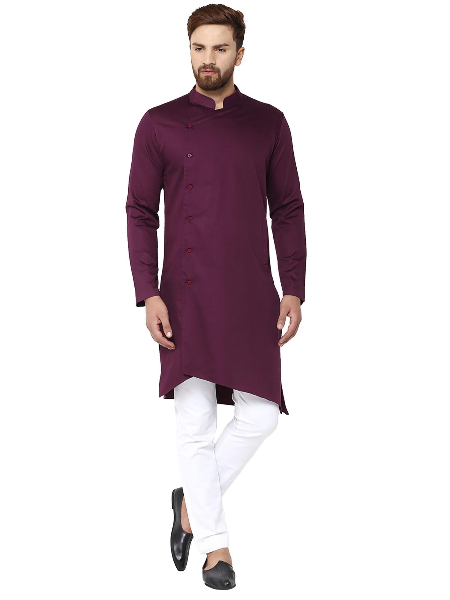 purple solid full sleeves kurta & pyjama (set of 2)