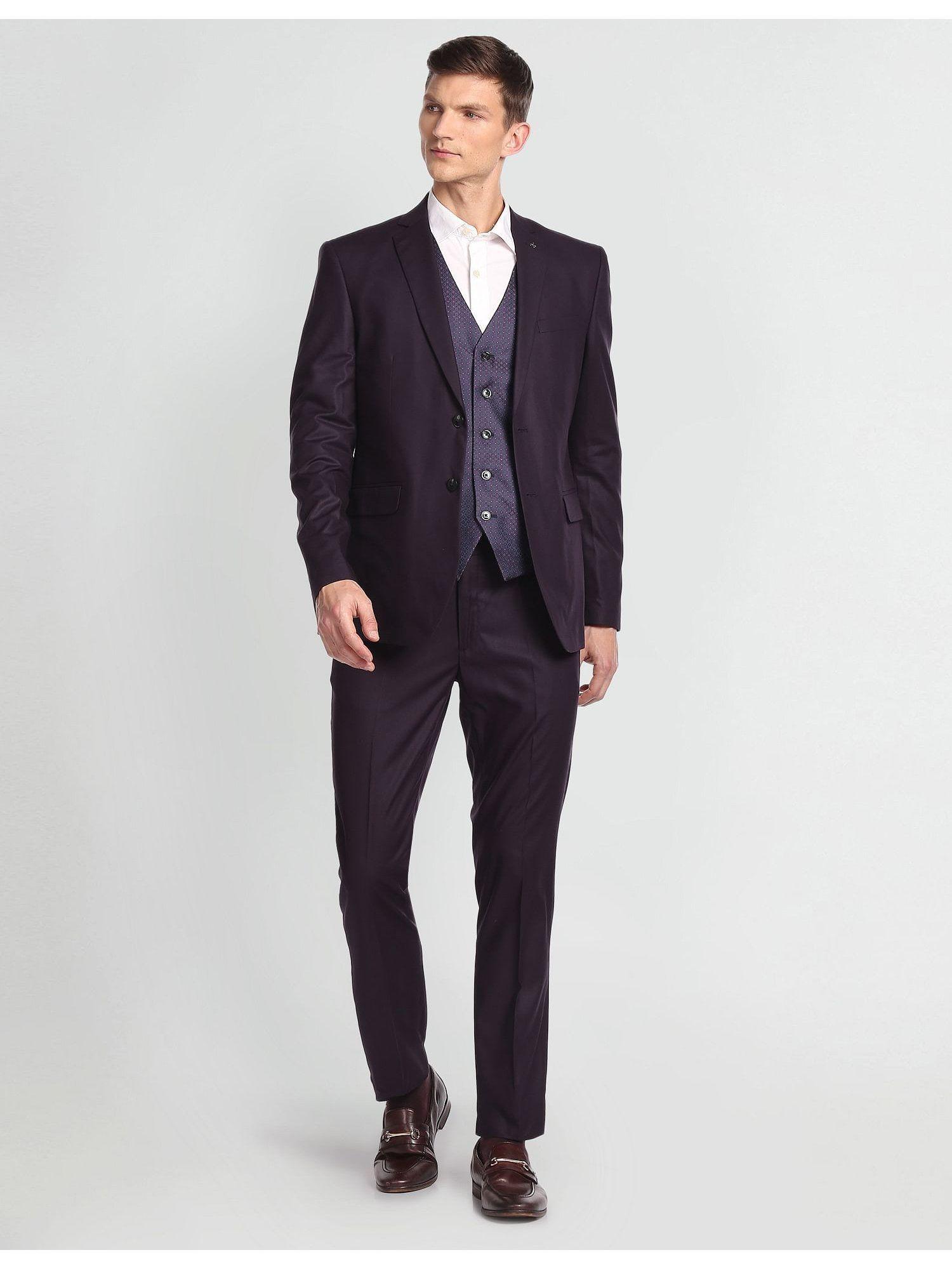 purple solid hudson tailored fit three piece suit (set of 3)