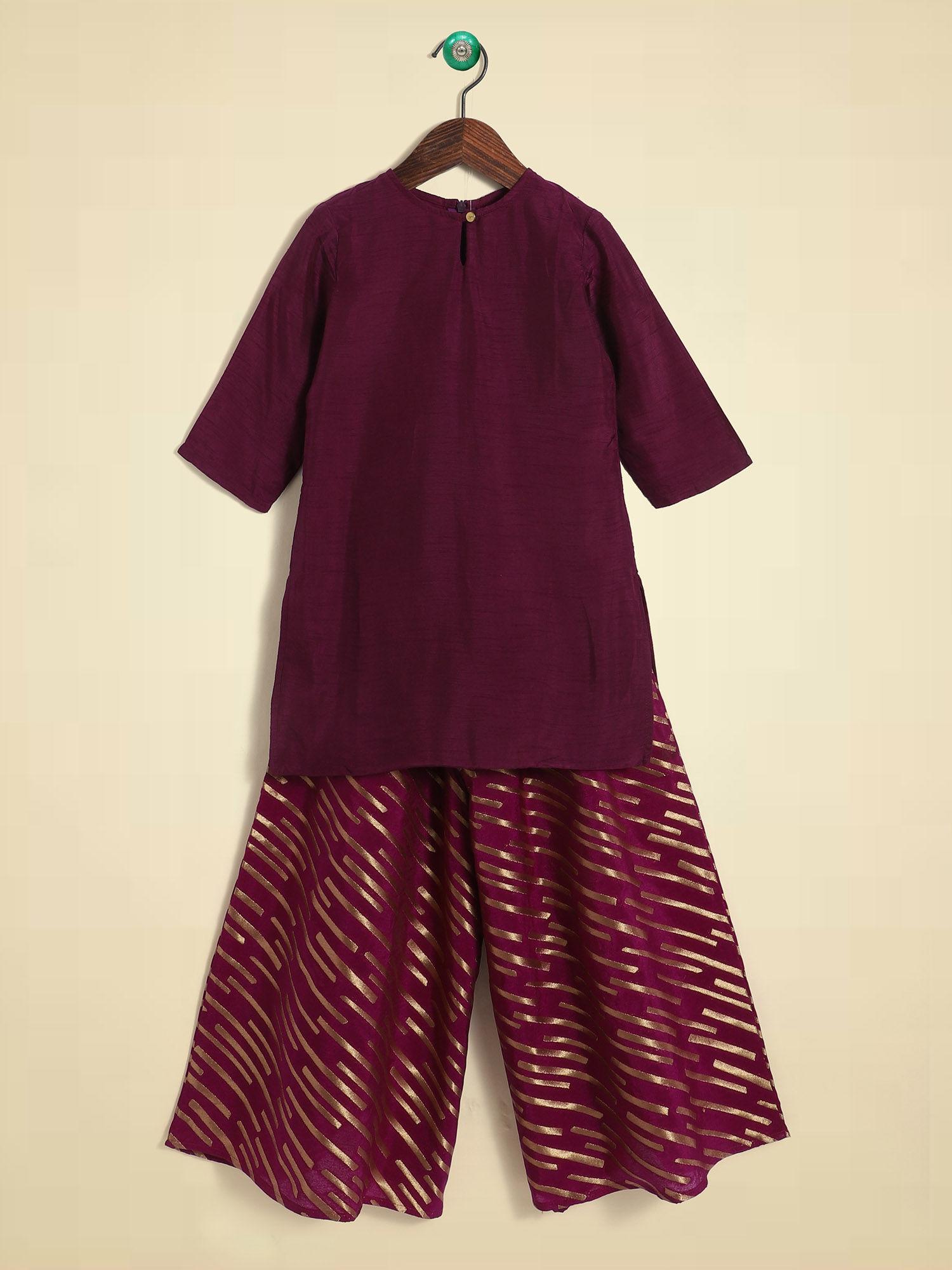 purple solid kurti and palazzo (set of 2)