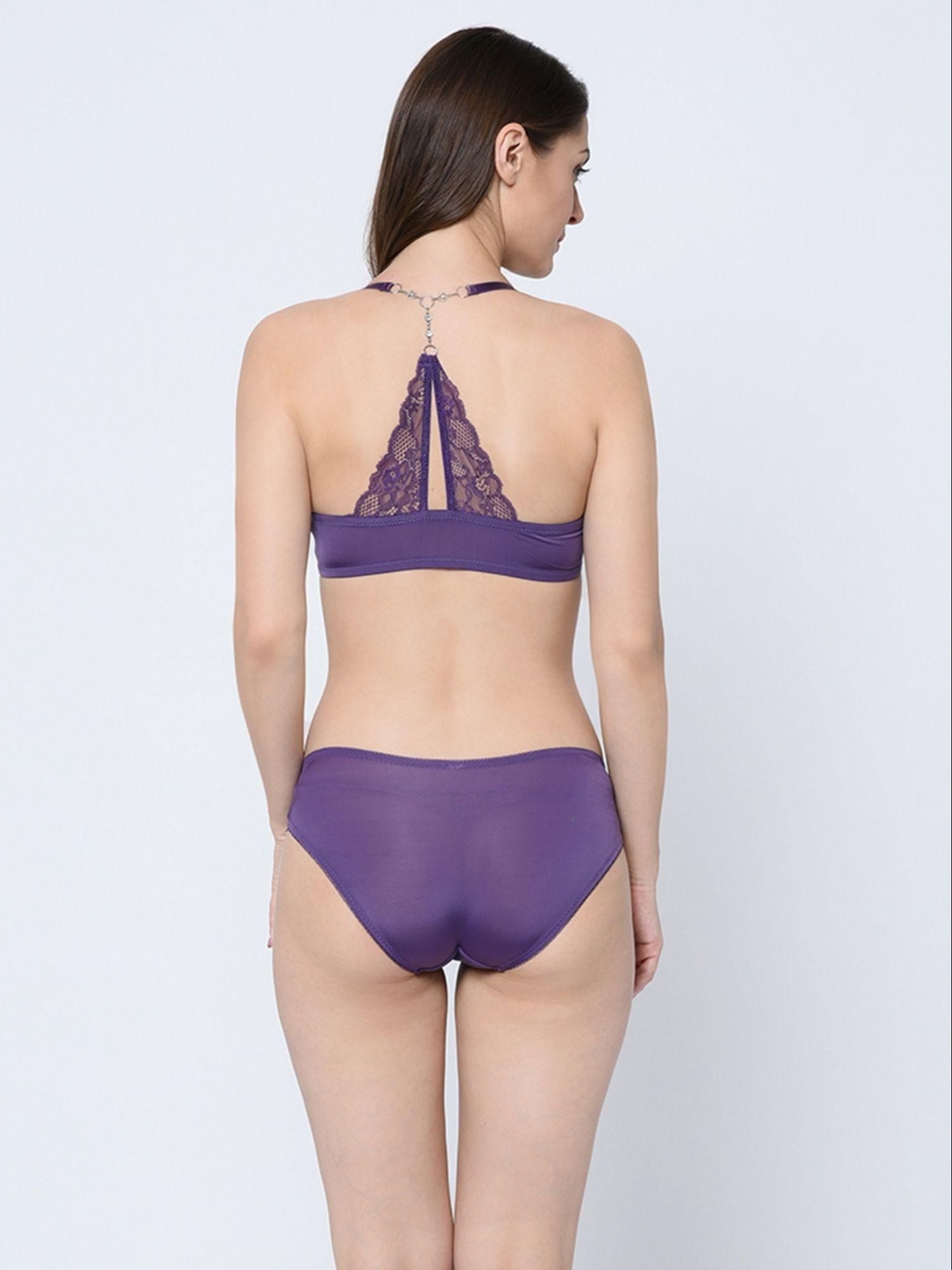 purple solid lightly padded jewel back lingerie set