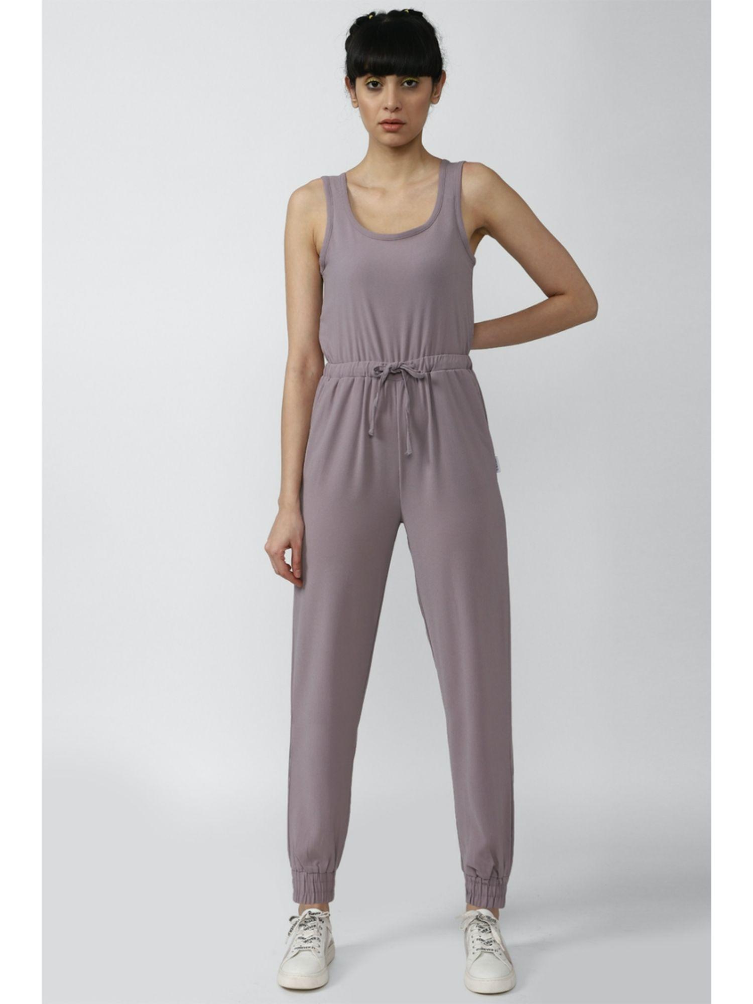 purple solid long-jumpsuits