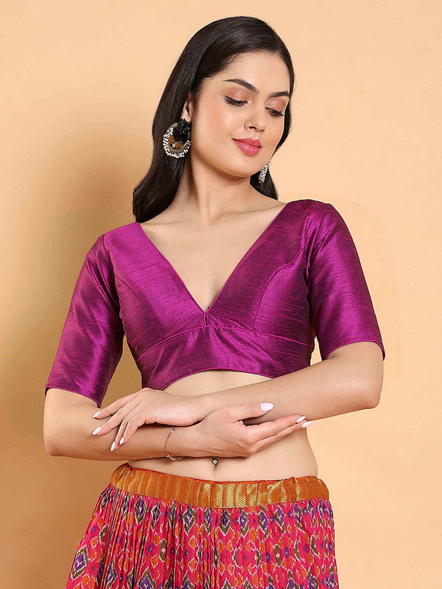 purple solid mulberry silk readymade blouse