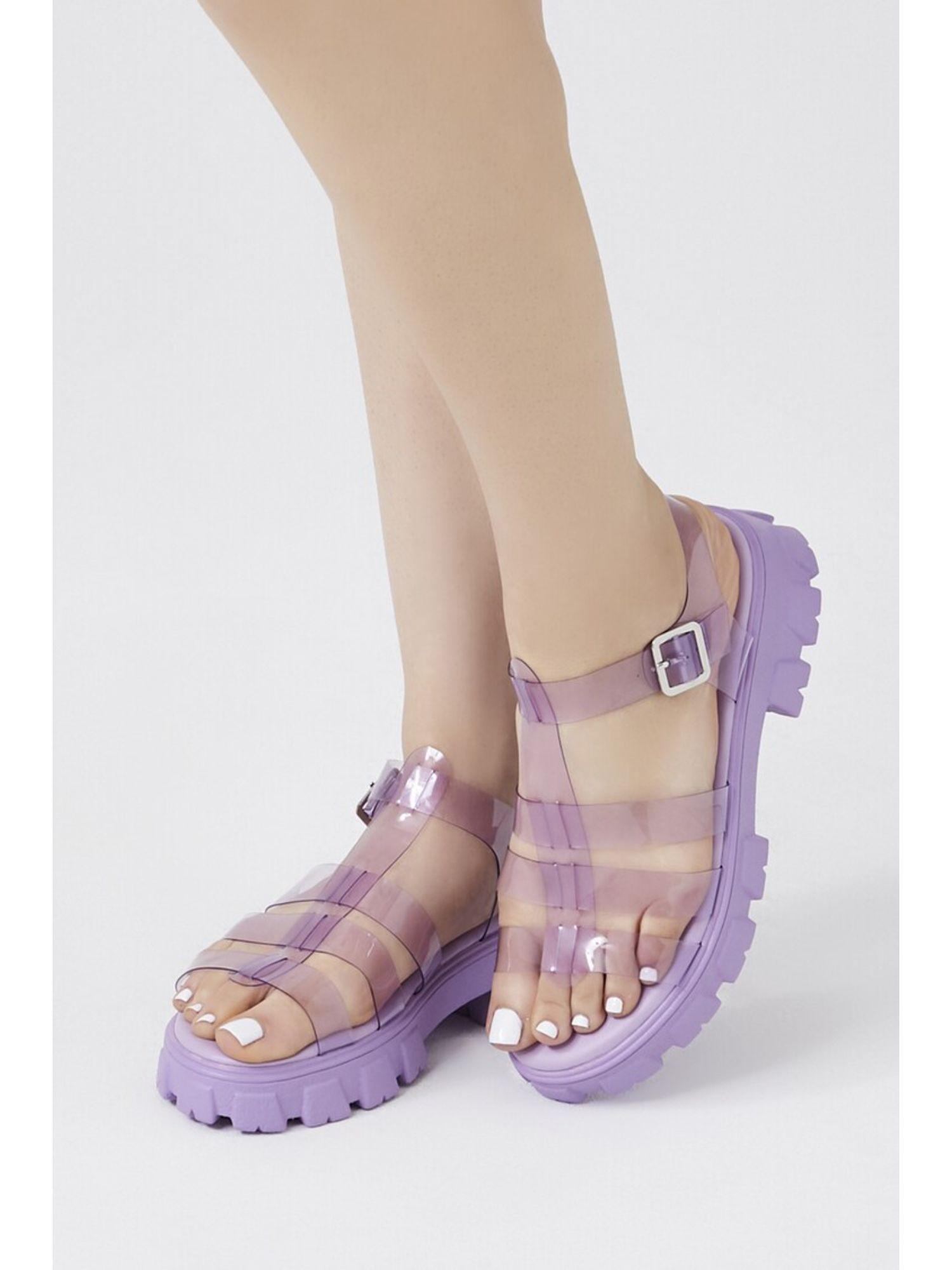 purple solid platform sandals