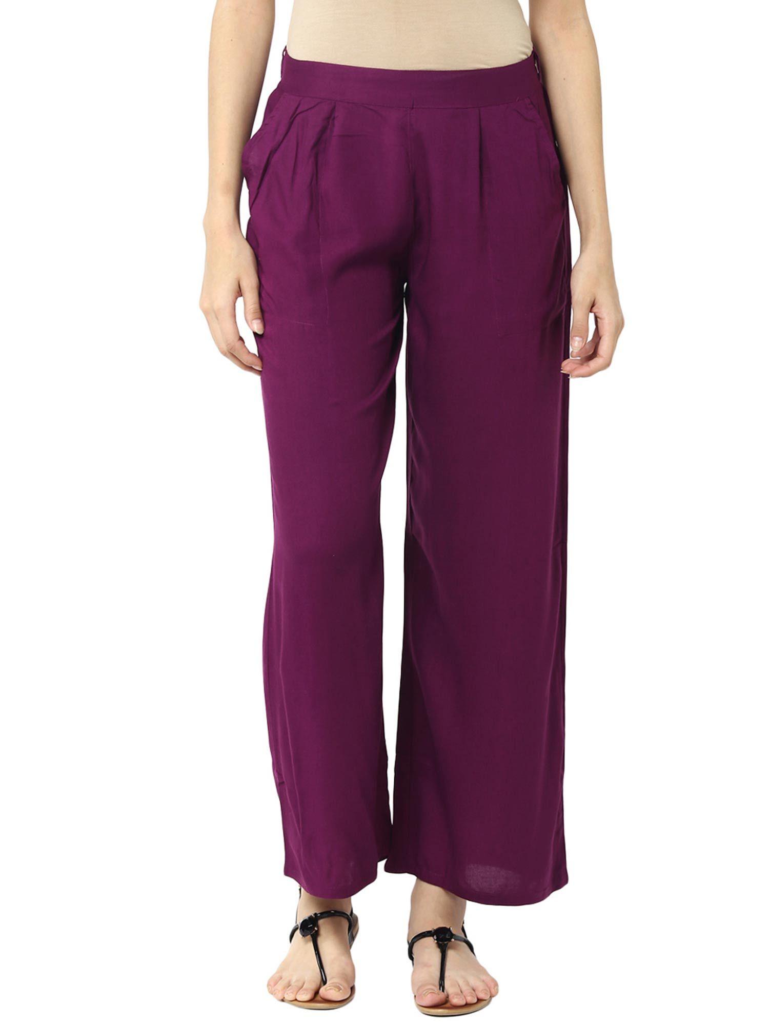 purple solid rayon palazzo