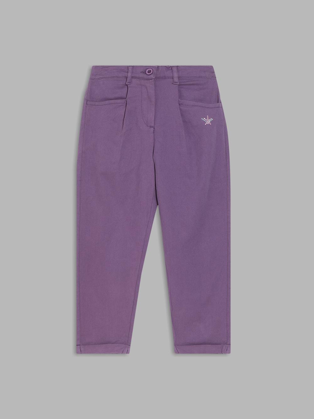 purple solid relaxed fit trouser