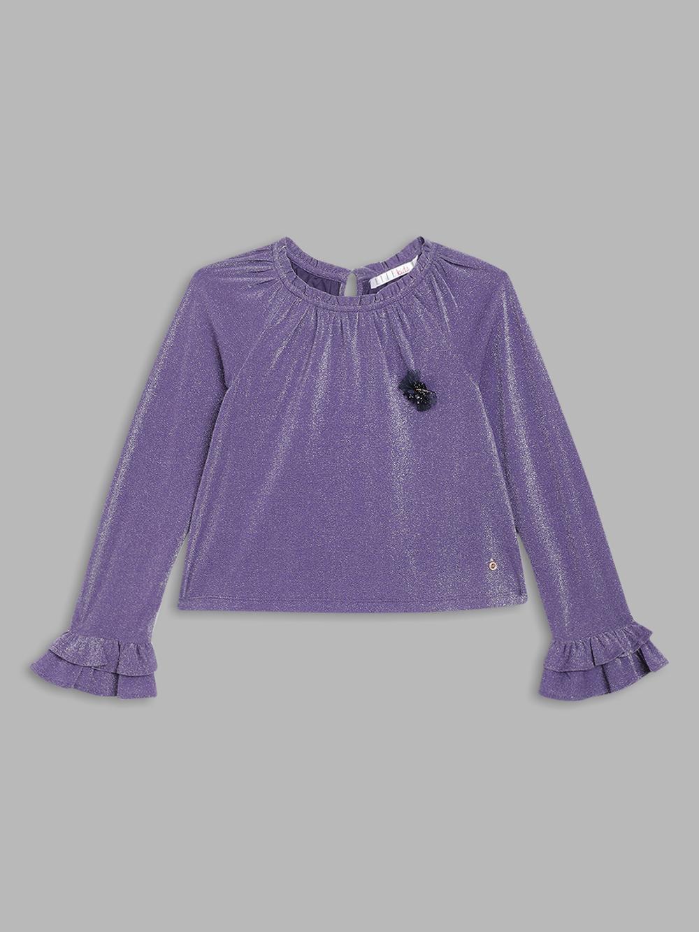 purple solid round neck top